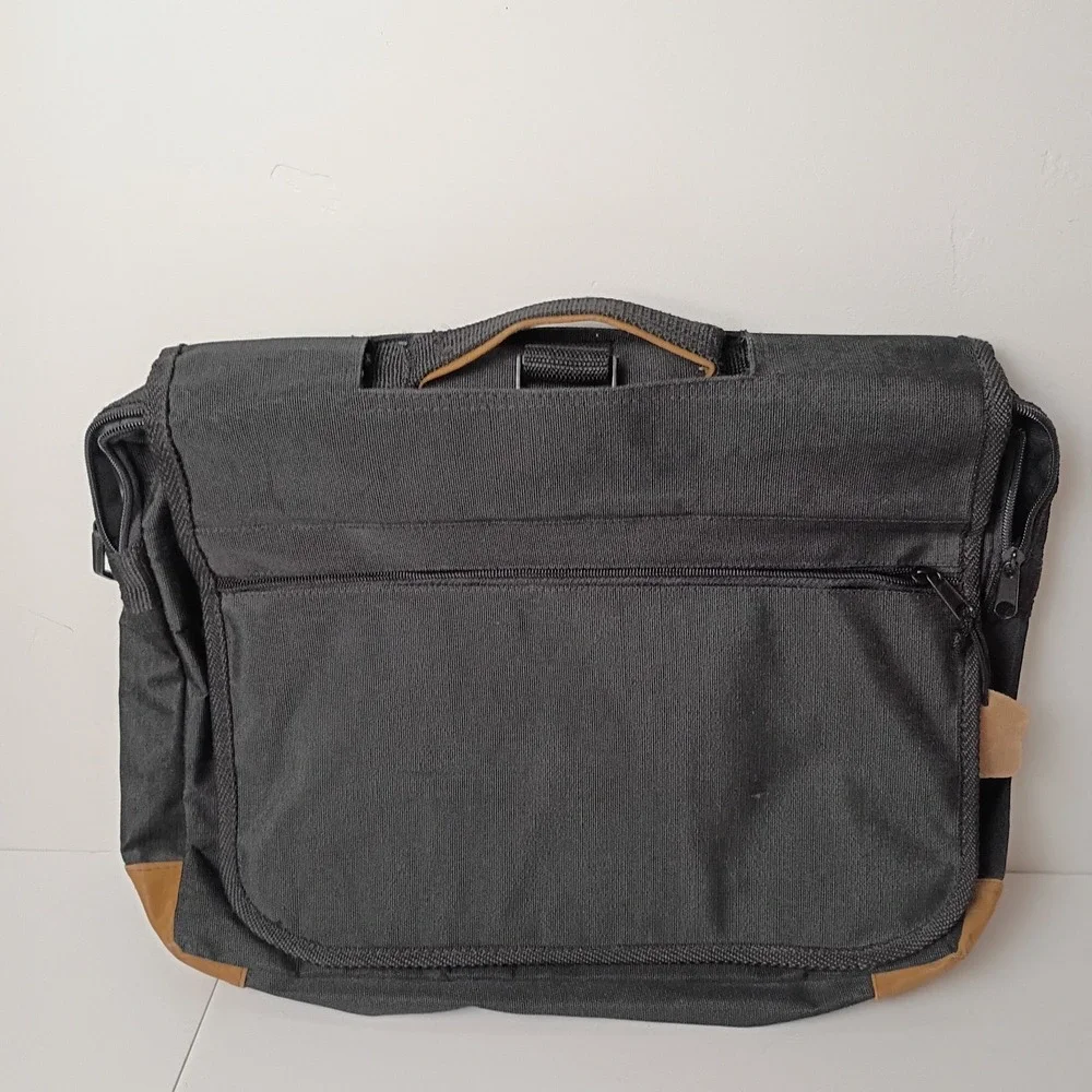 Black Brown Canvas Messenger Bag for 15 in Laptop, Inner Pockets - No Strap